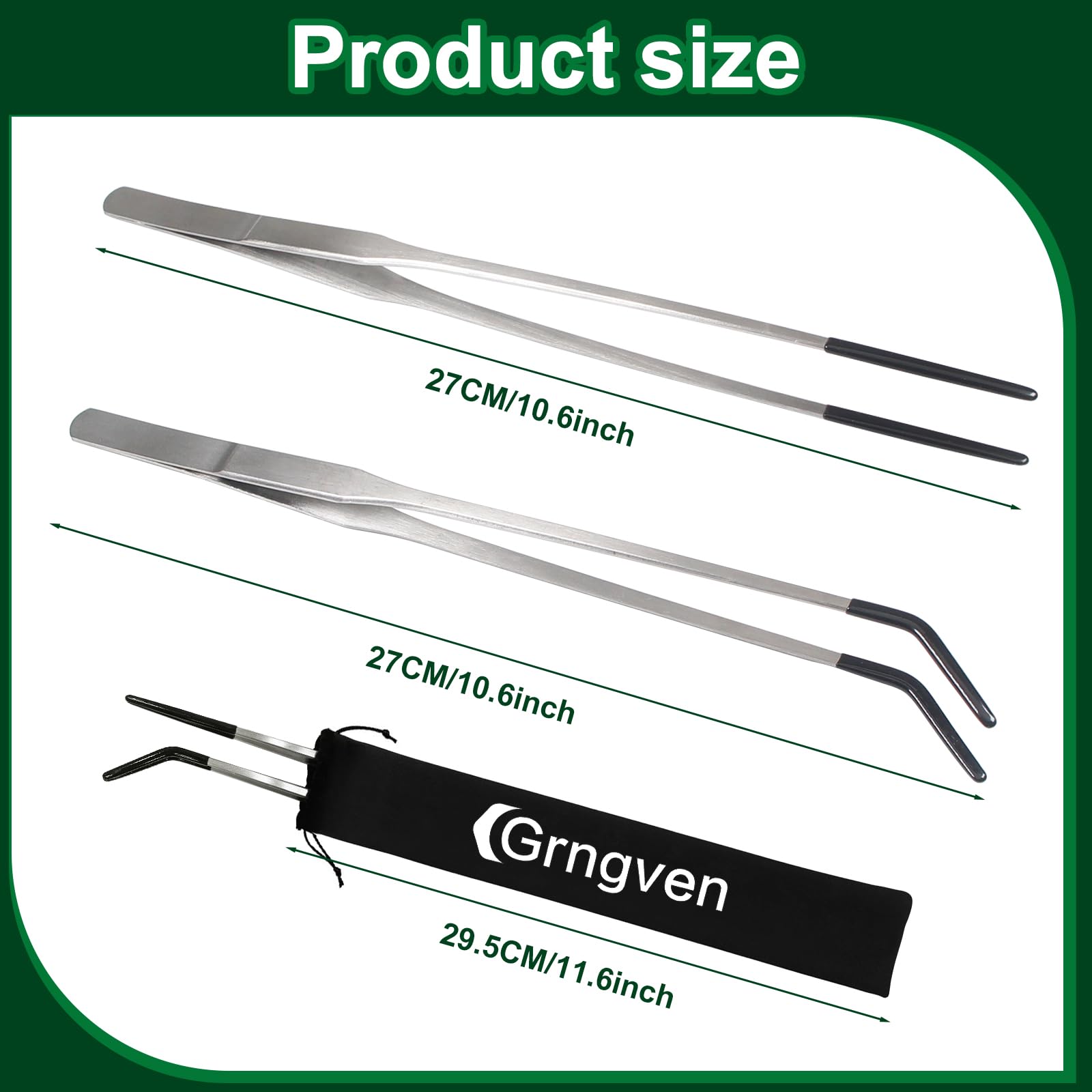 Grngven reptile feeding tongs stainless steel curved tip for precise access in tight spots
