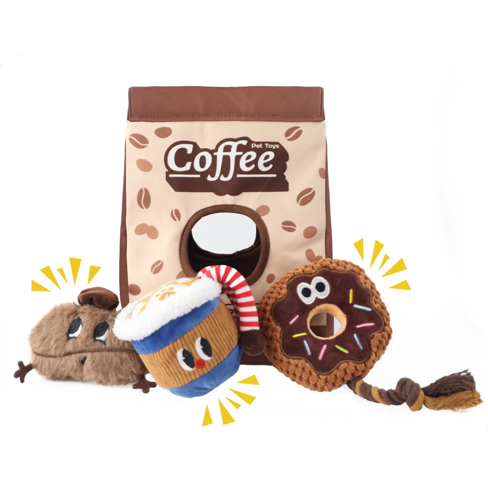 Grnstf coffee-bag-set image shows interactive play for dogs.