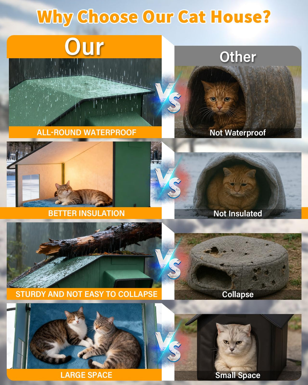 Grolomge large outdoor cat house raised base keeps interior dry and comfortable