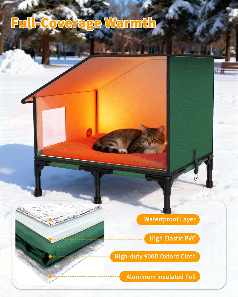 Grolomge large outdoor cat house waterproof fabric shields against rain and snow