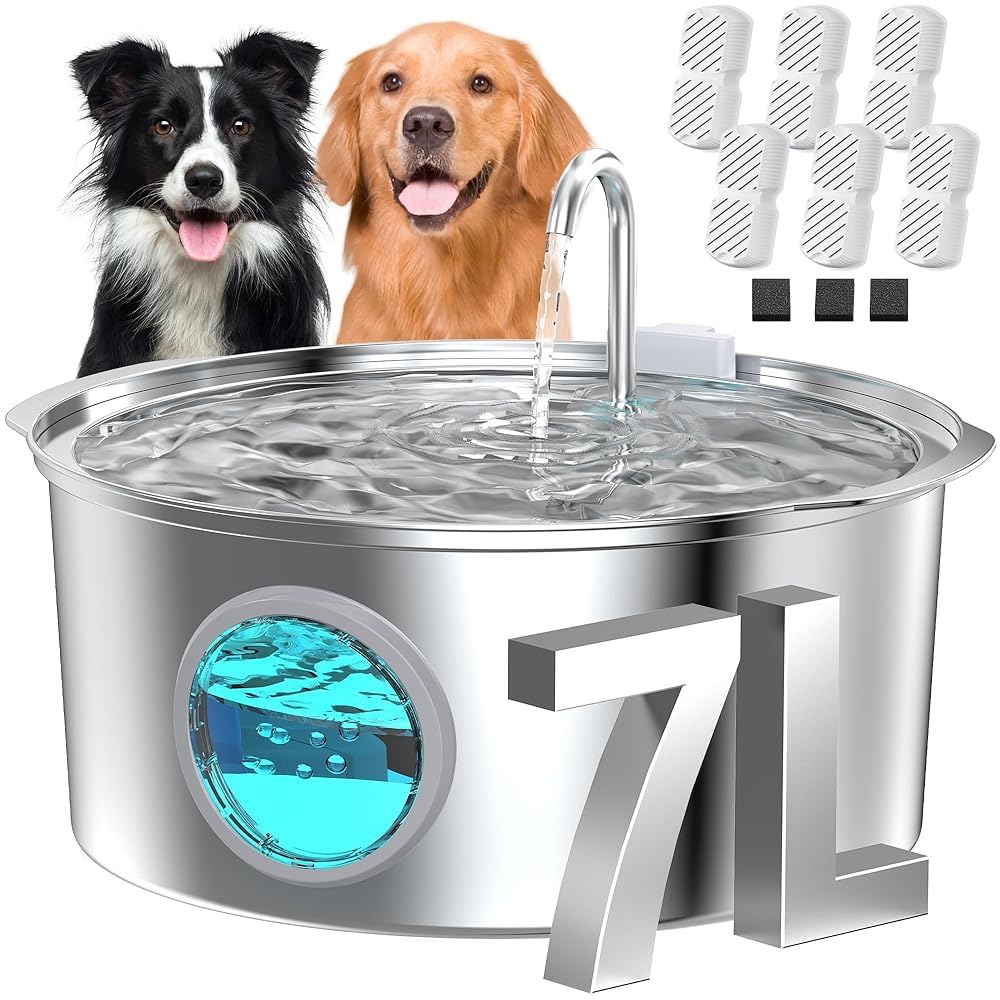 GROOKPET large-dog-water-fountain close-up with 7L capacity for multi-pet hydration.