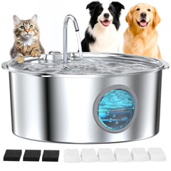 GROOKPET pet water fountain large-dogs-metal-bowl showcases durable stainless steel for hygienic drinking.