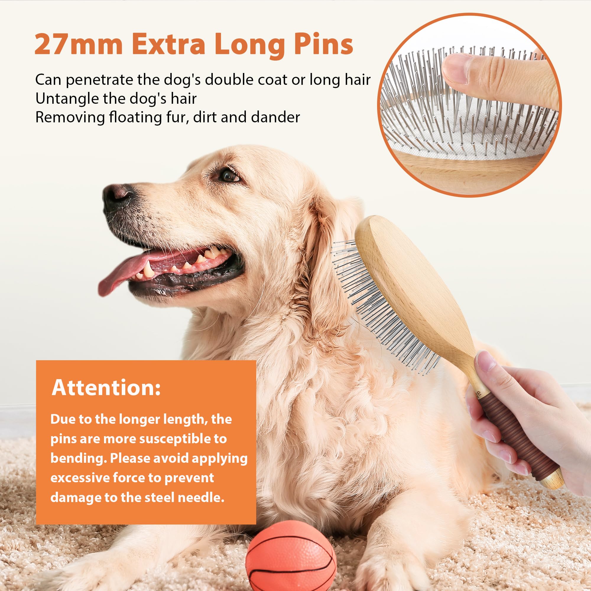 GROOMAGE dog brush with non-slip handle for comfortable grooming.