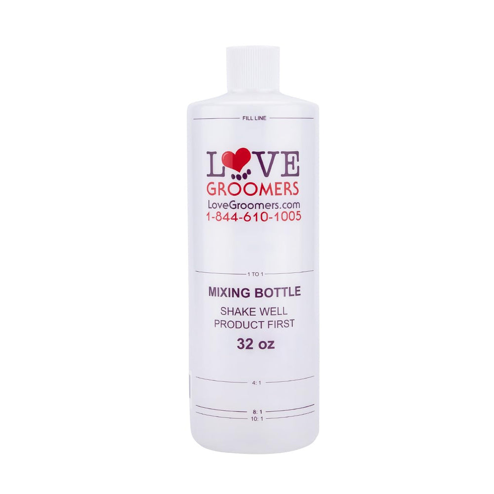 GROOMER ESSENTIALS 32oz dog shampoo bottle features an anti-leak design