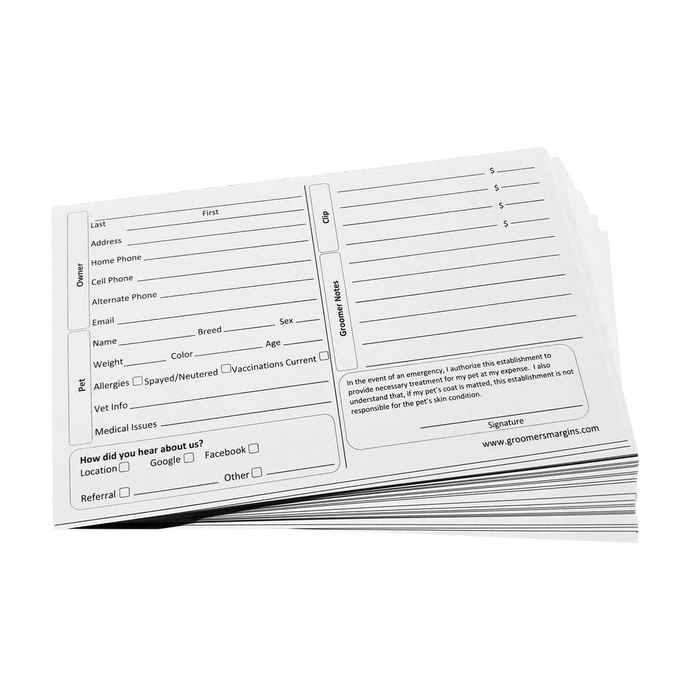 Groomers Margins dog grooming cards 5x8 stack keeps client details neatly organized for salons.
