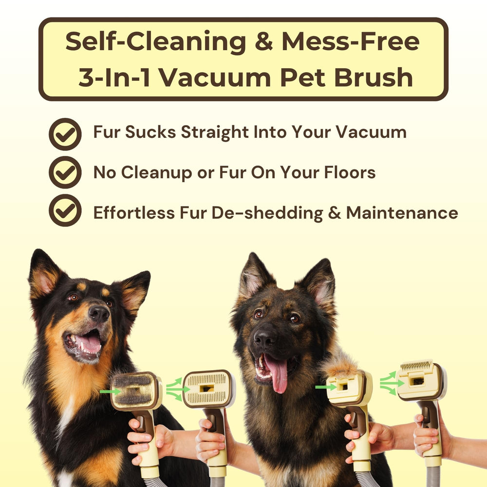 The Groomi self-cleaning deshedding mechanism demonstrates mess-free brushing into the vacuum.