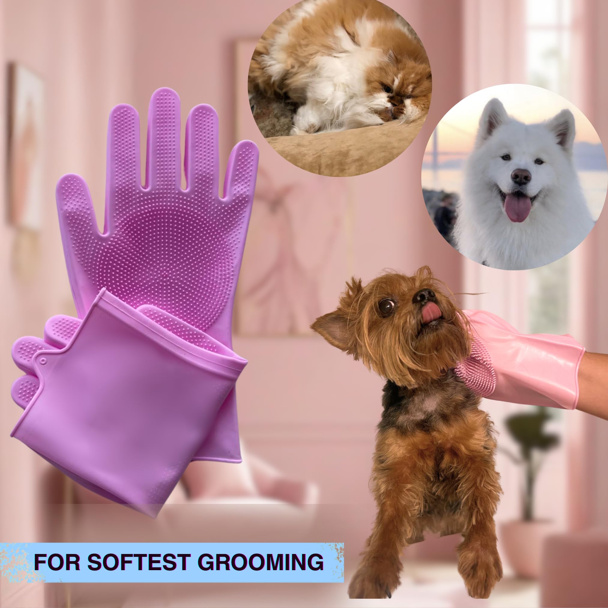 Pet Grooming Gloves suitable for dogs and cats in various sizes