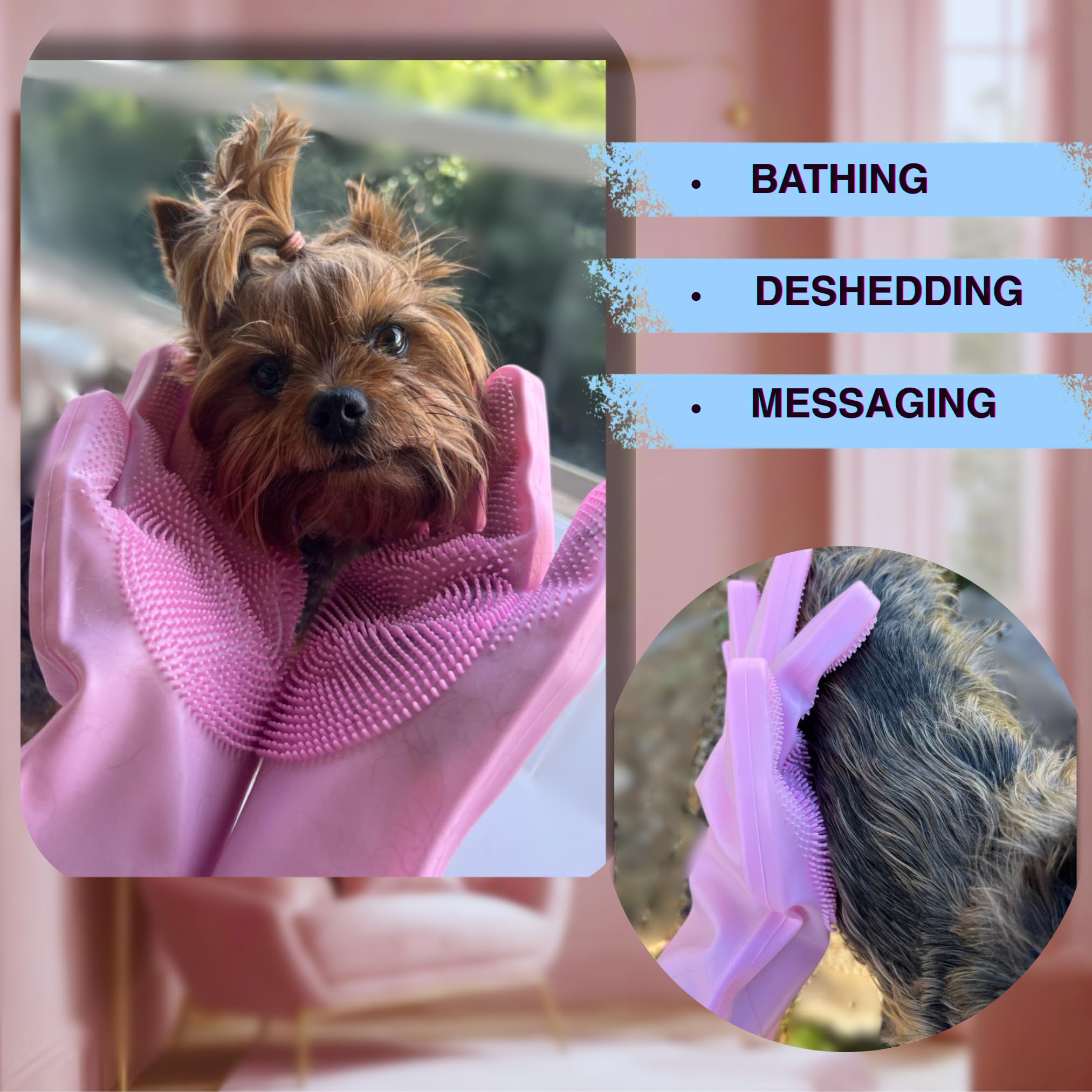 Pet Grooming Gloves silicone brush heads enabling deep lather for thick coats