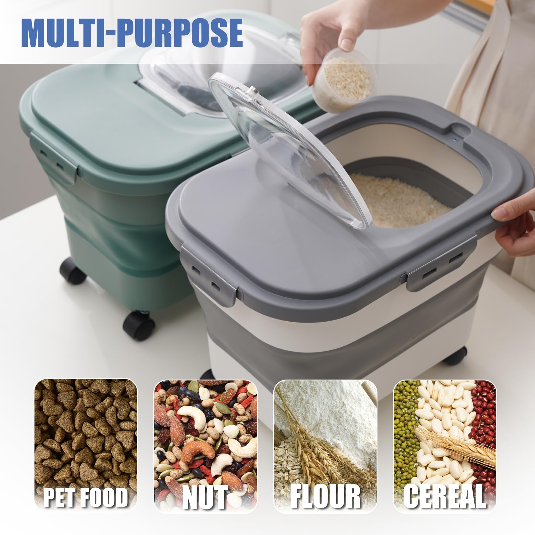 Gropecan collapsible container with wheels for easy mobility around the home.