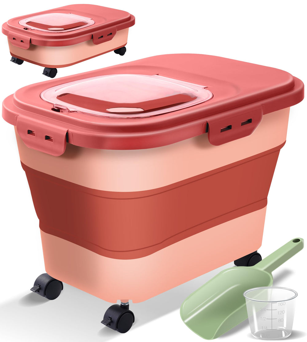 Gropecan collapsible dog food container folded view demonstrates compact storage for small spaces.