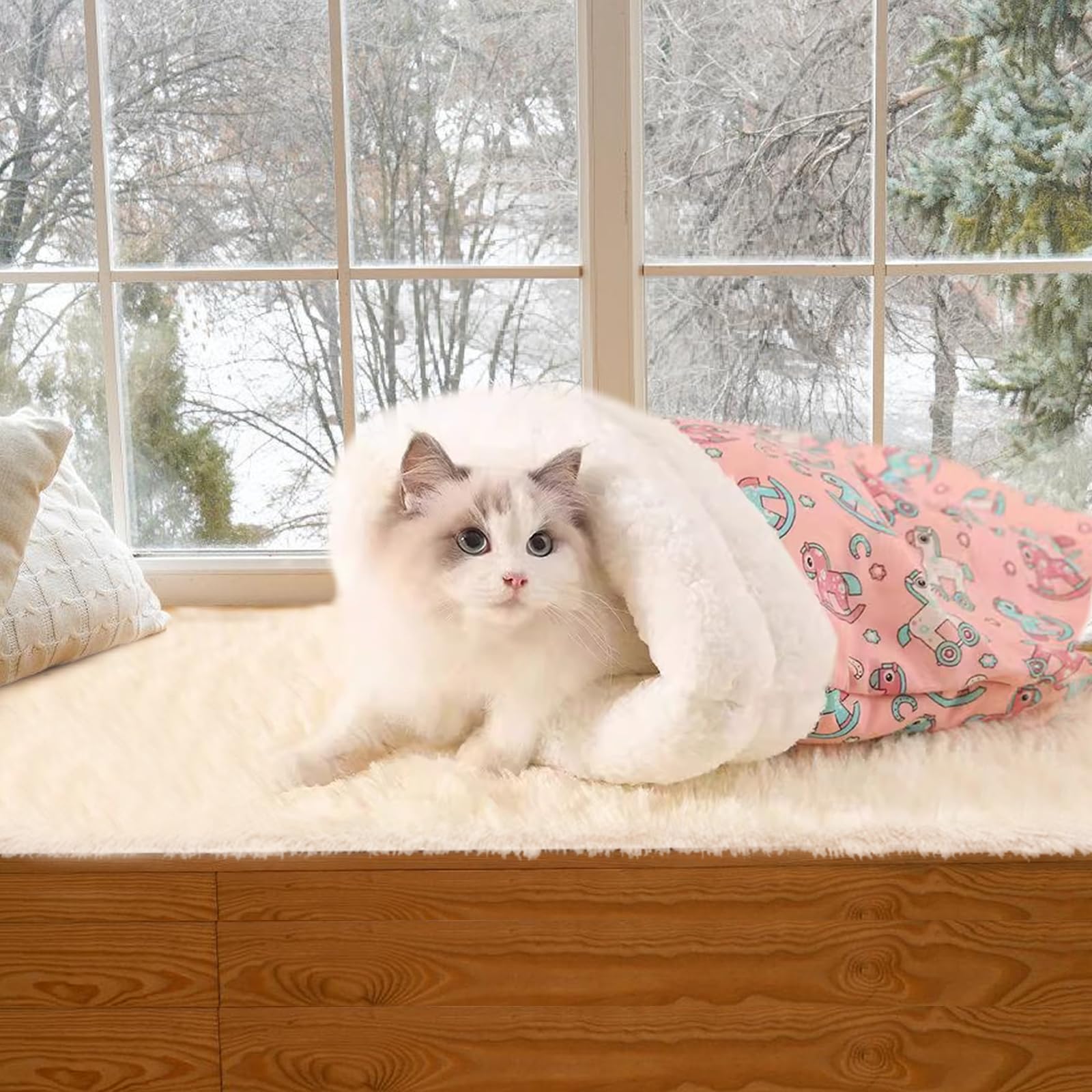 GROTOLY pink cat sleeping bag 6-8kg fit emphasizes suitable size for medium cats.