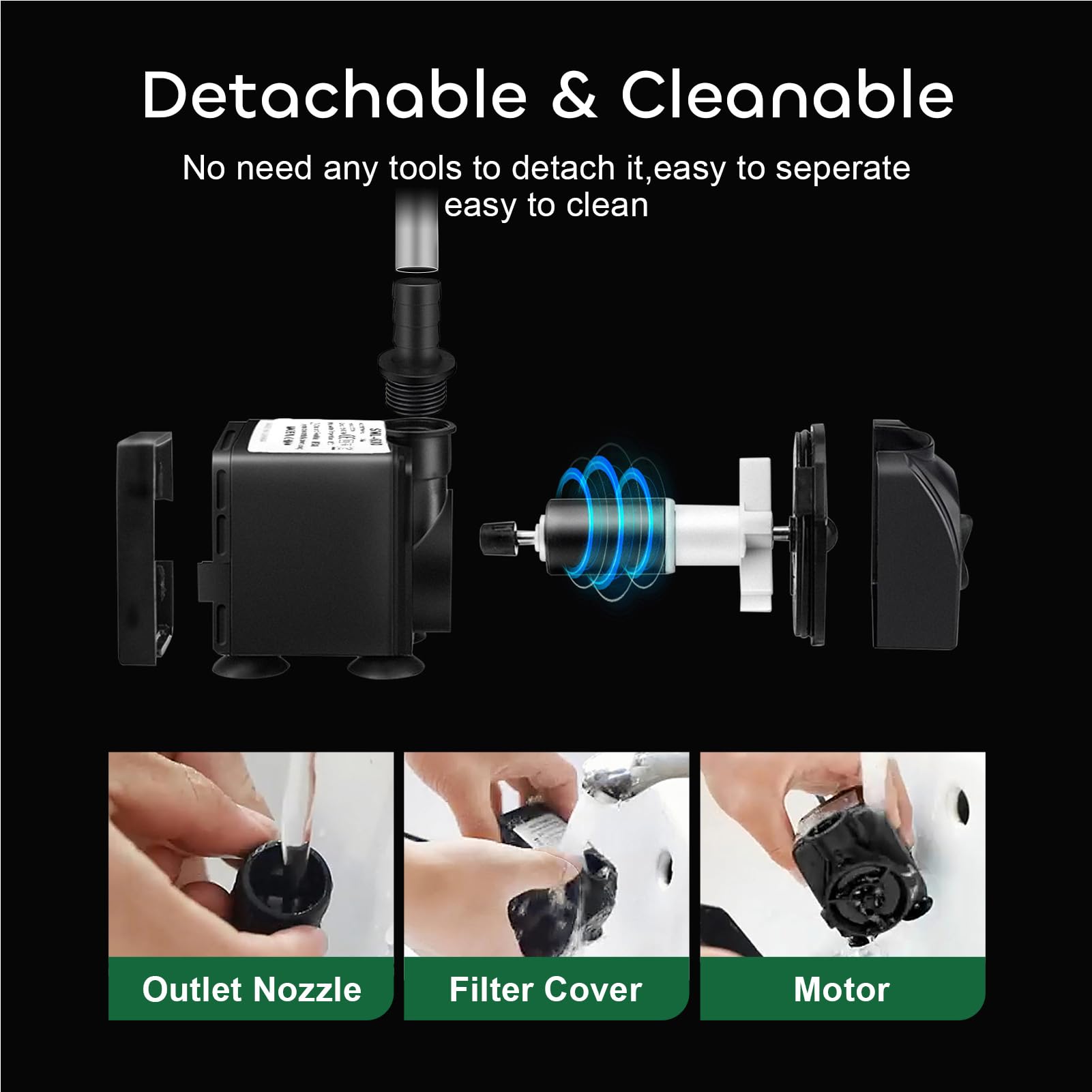 Growneer 550GPH pump nozzles set highlights adjustable flow options for different fountain effects.