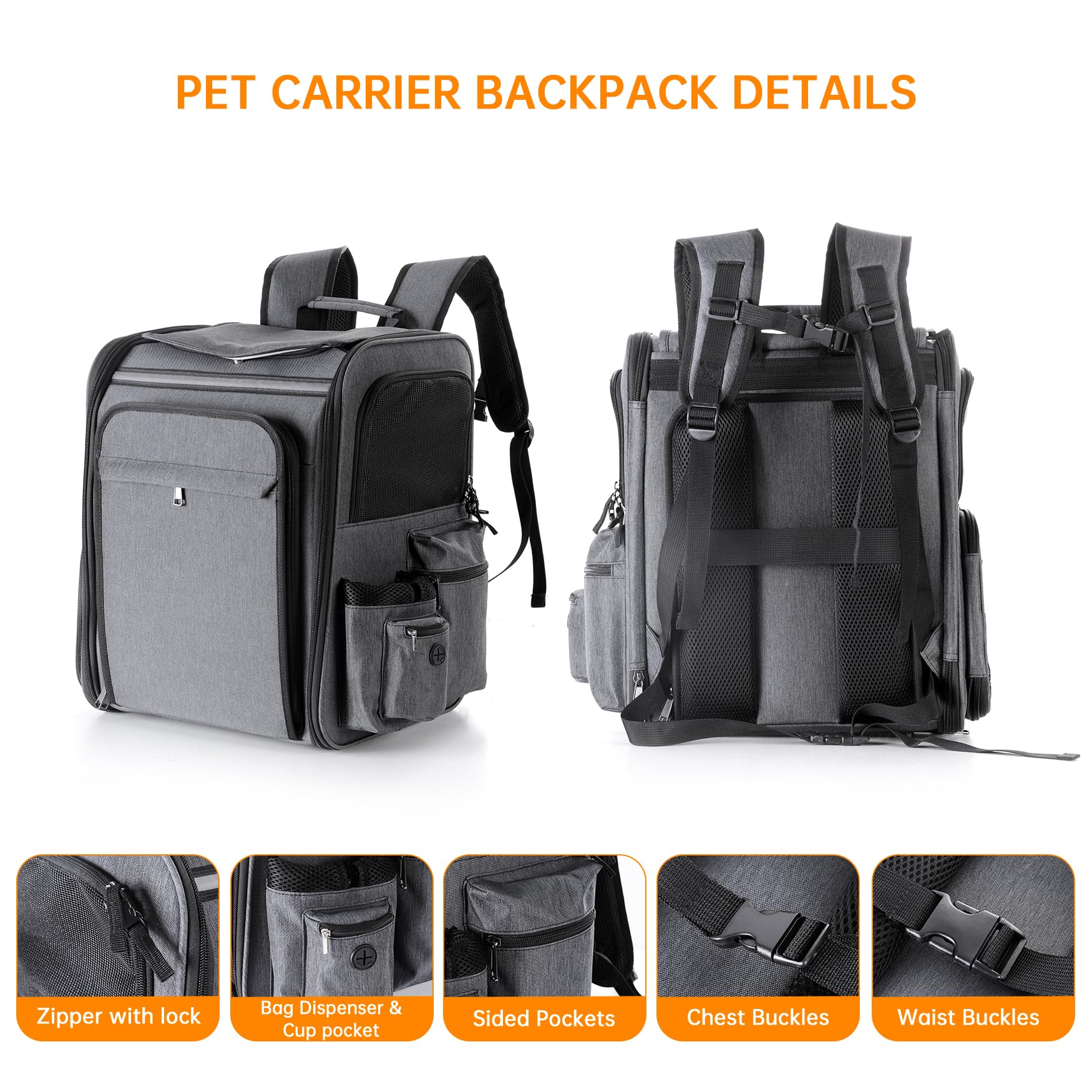 Groxkox GROXKOX cat backpack in-use during travel—hands-free pet transport.