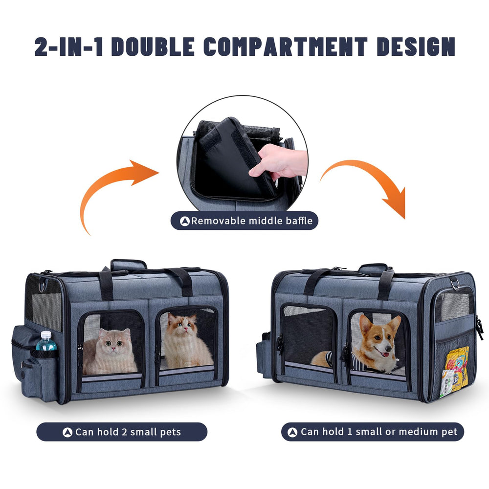 Groxkox cat carrier front zippered compartments show convenient access for pet essentials.
