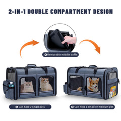 Groxkox cat carrier front zippered compartments show convenient access for pet essentials.