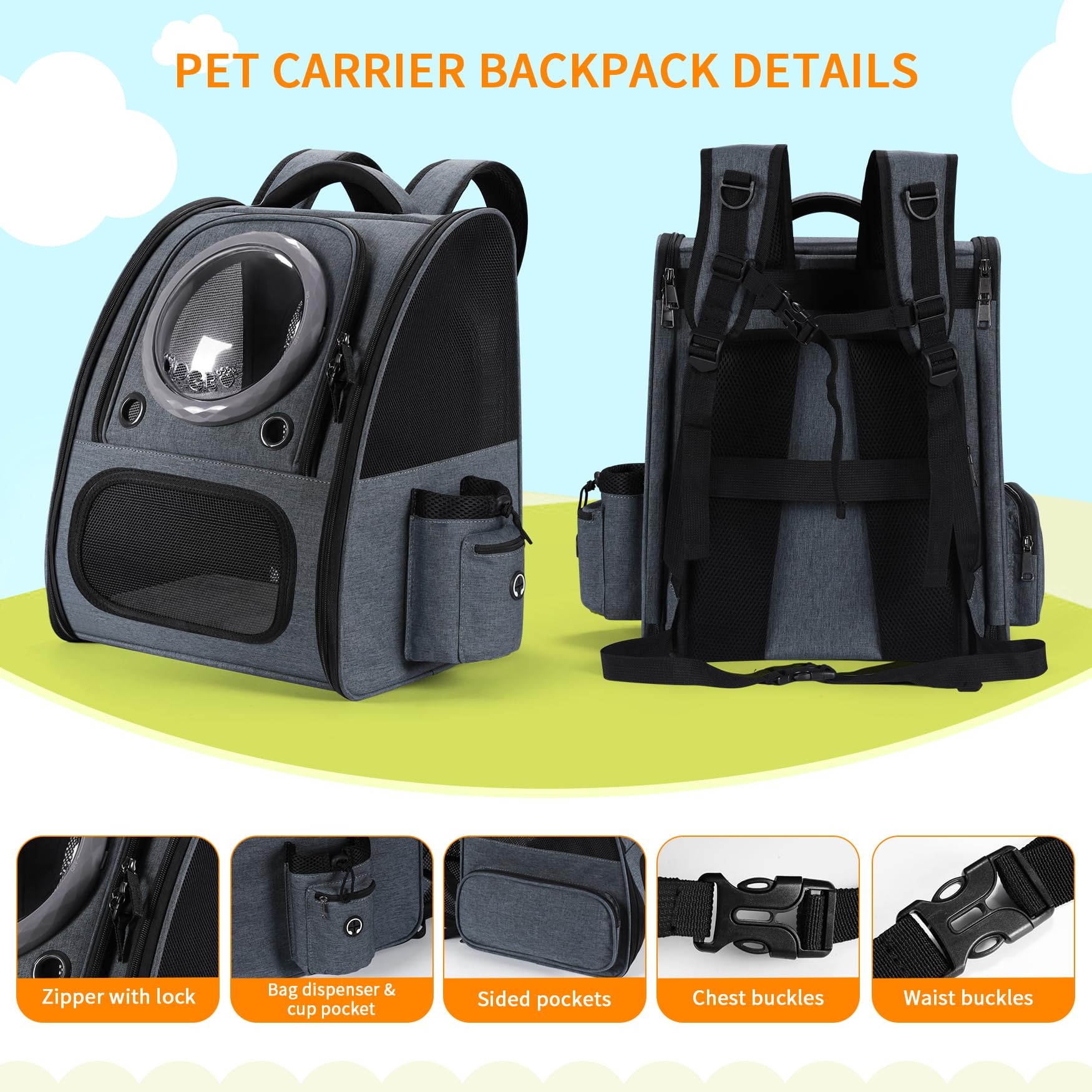 Groxkox travel-ready backpack fits medium cats and small dogs for family outings.