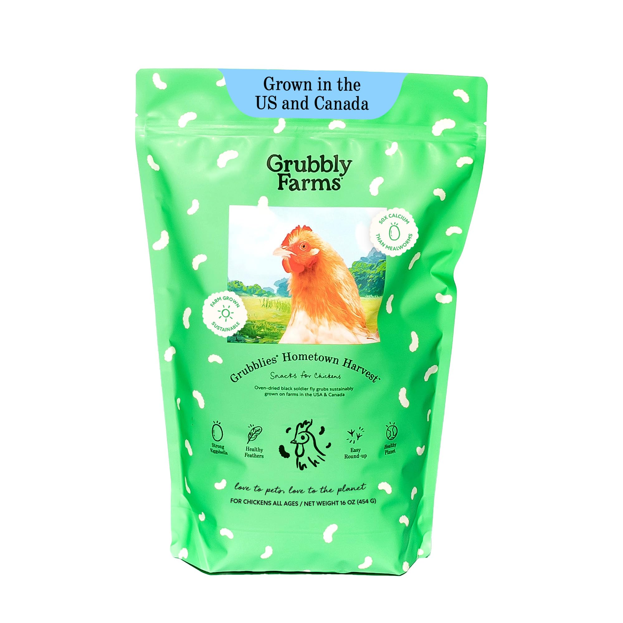 Grubbly Farms Grubblies 1lb bag fuels healthy eggshells and feathers.
