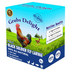 Grubs Delight 5lb bag front close-up showing resealable packaging for fresh, long-lasting nutrition.