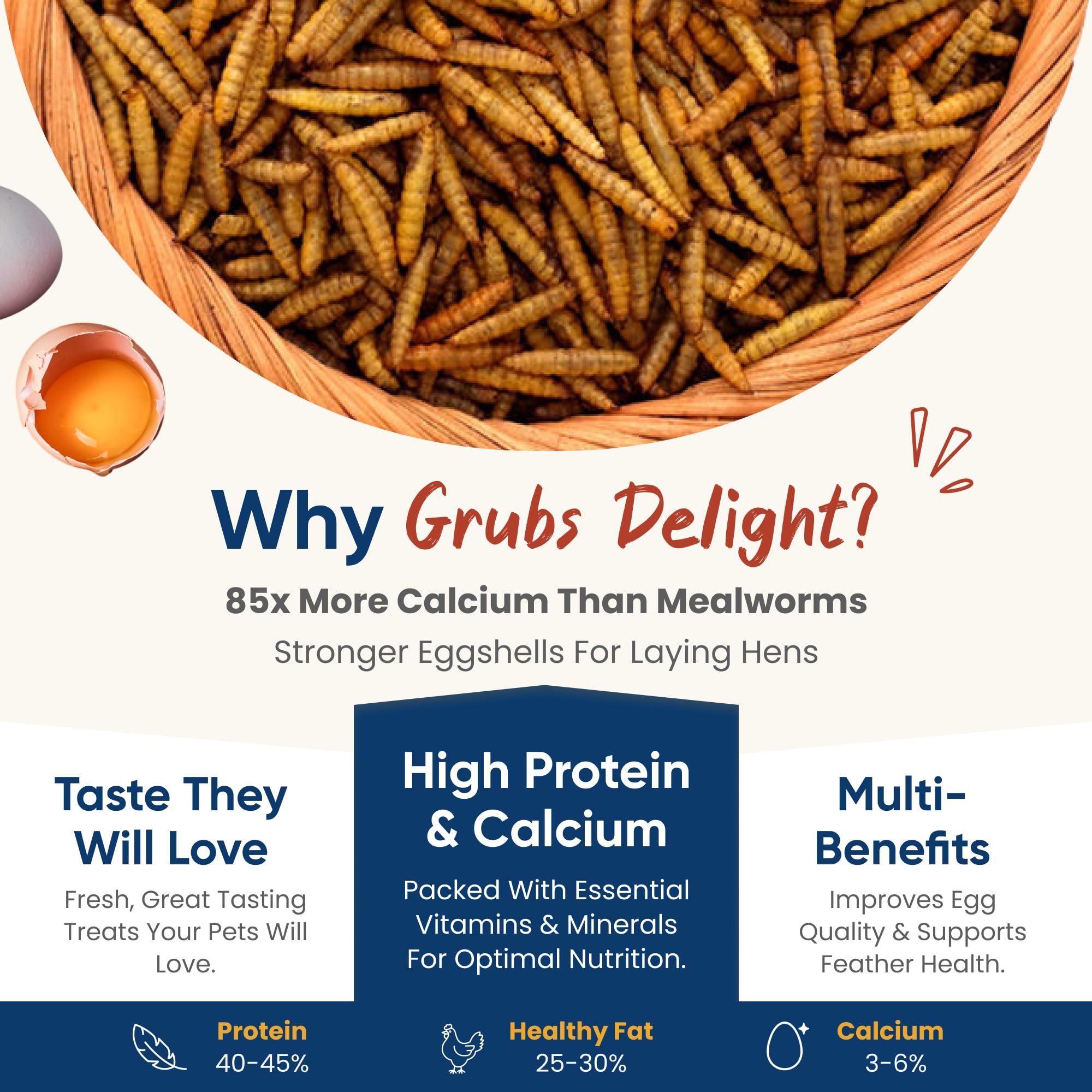 Grubs Delight bulk 5lb packaging highlights value for multi-flock feeding.