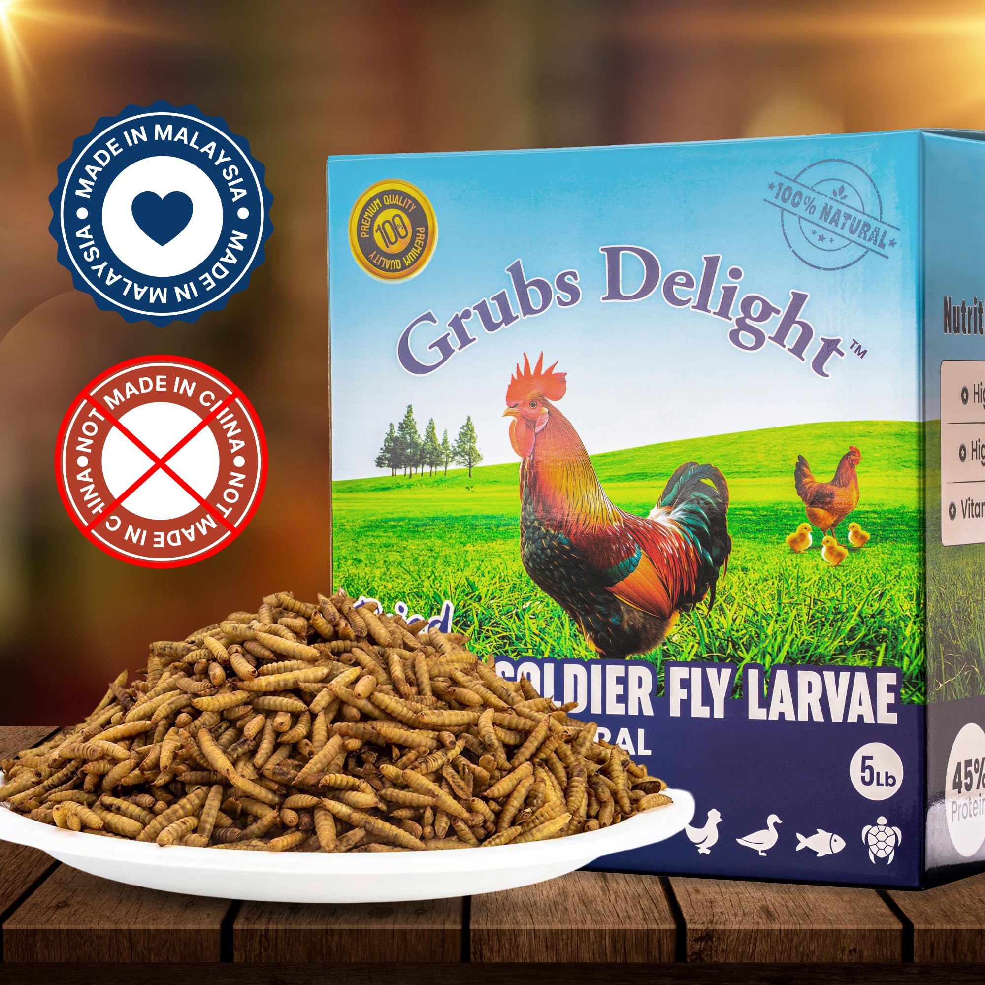 Grubs Delight chickens enjoying a protein-rich daily treat.