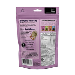 Gruffies Organic Peanut Butter Dog Treats ingredients close-up highlighting six organic superfoods for protein and fiber.