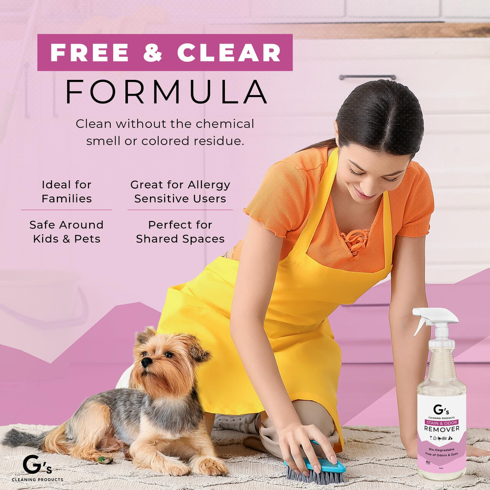 G's Cleaning safe-for-fabrics formula protects cotton and linen surfaces.