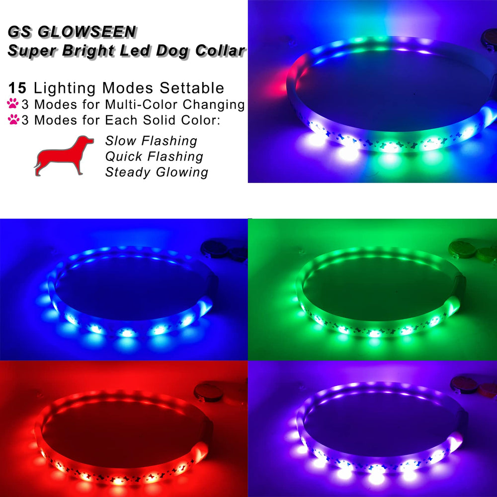 GS GLOWSEEN LED dog collar high brightness aids quick nighttime location