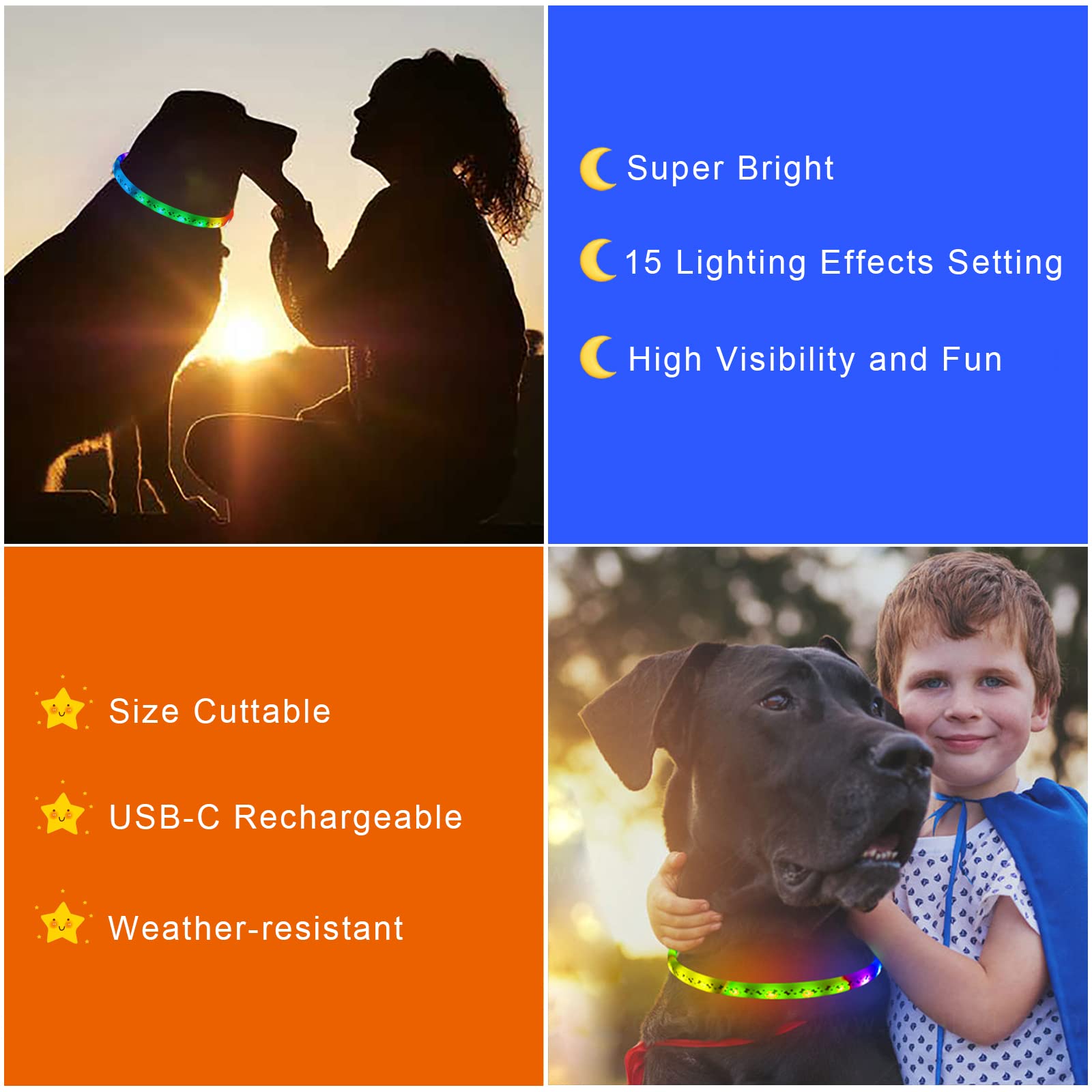 GS GLOWSEEN LED dog collar adjustable length fits most dogs