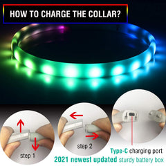GS GLOWSEEN LED dog collar USB-C recharge keeps nighttime adventures ready.