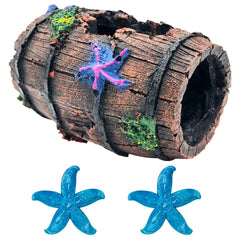 GSD broken barrel ornament in betta tank adds aged realism and hiding caves.