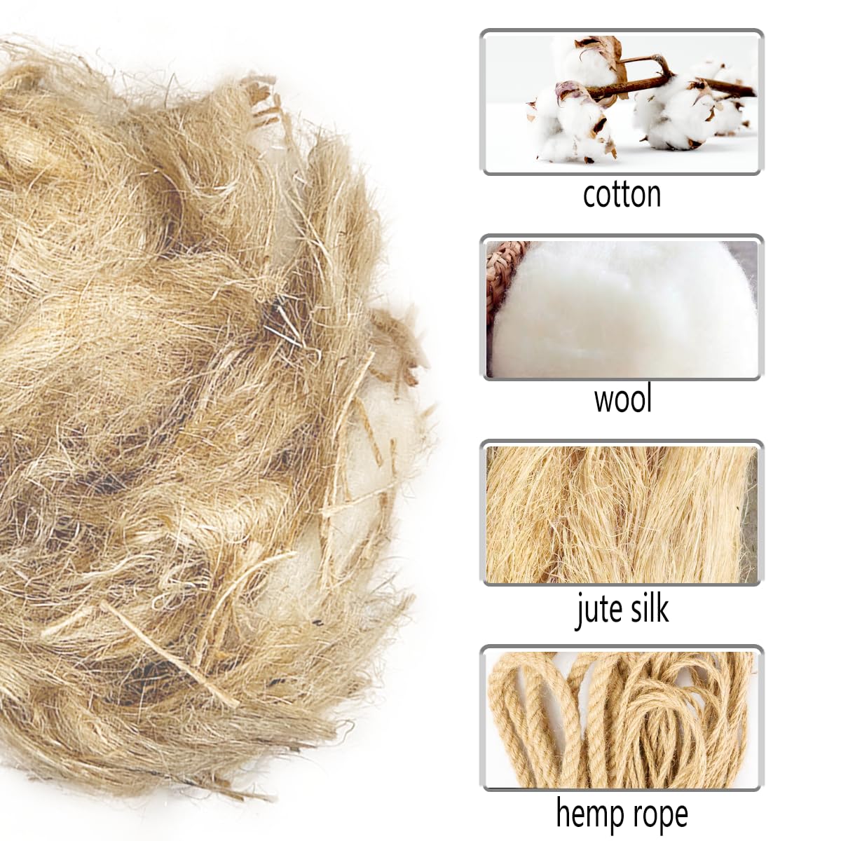 GSYUWIH cotton and jute silk close-up highlights dry, odorless nesting material.