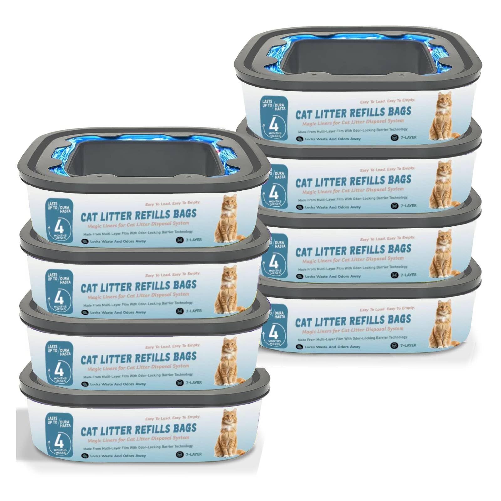 Gttyowyin jumbo 28ft bags pack-8 cartridges laid out for long-lasting waste containment and odor control.