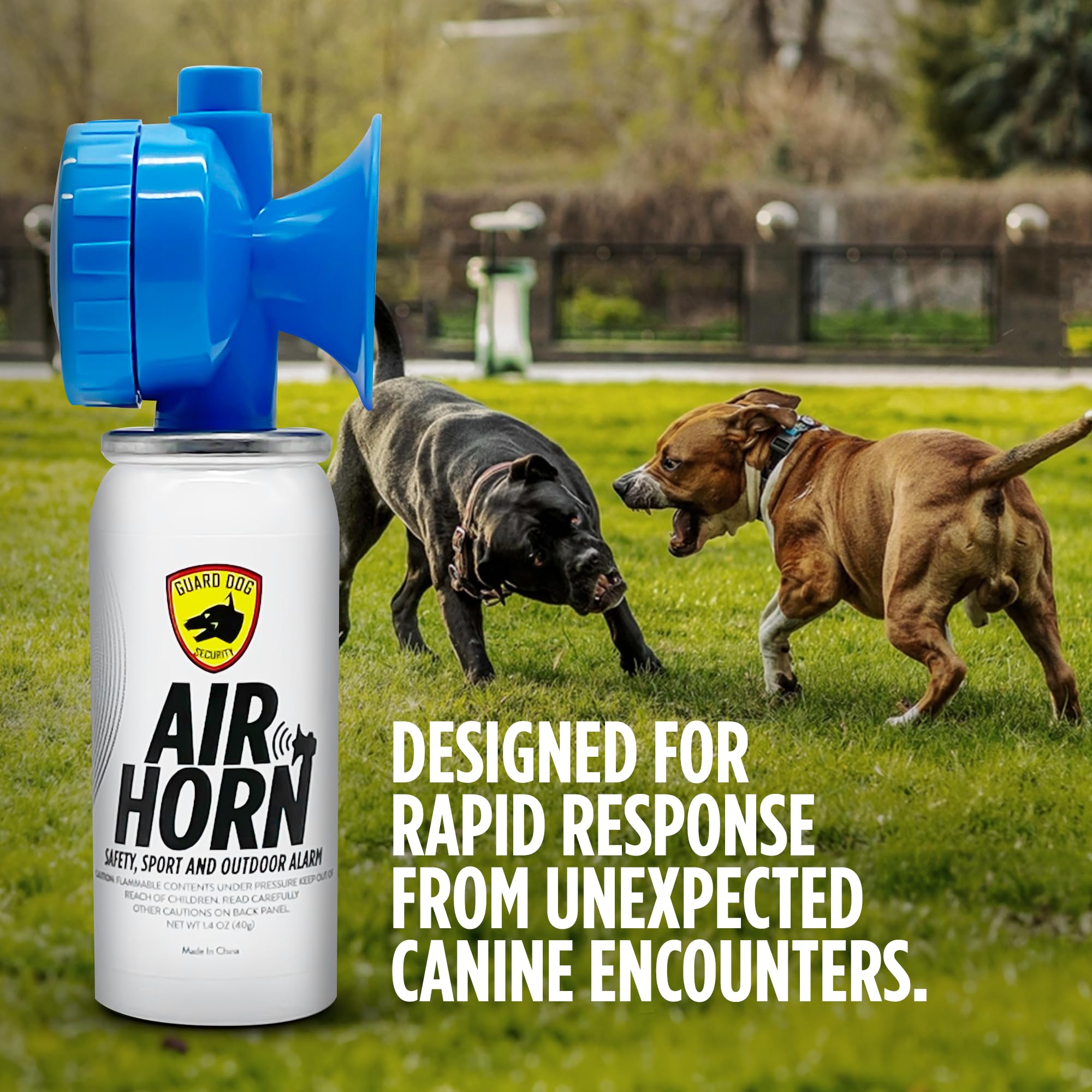 Guard Dog Security compact deterrent clip shown on leash for easy portability.