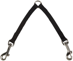 Guardian Gear nylon 2-way small dog coupler in black with nickel-plated swivel clip for two-dog walks.