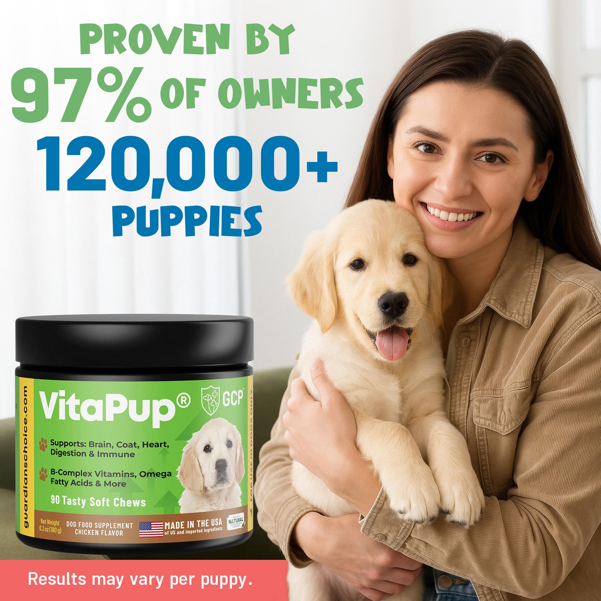 Guardian's Choice VitaPup omega-3 fish oil highlight for skin health.