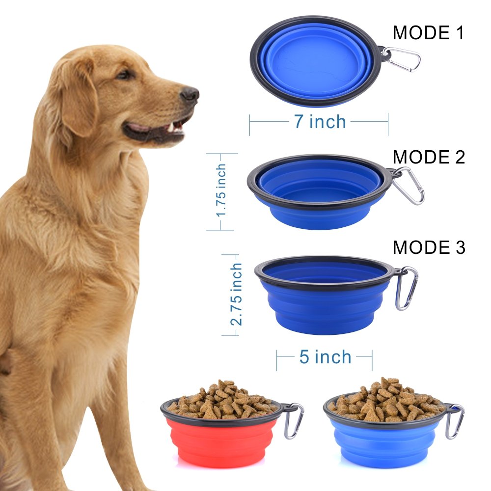 Guardians collapsible dog bowls folded compactly for backpack storage