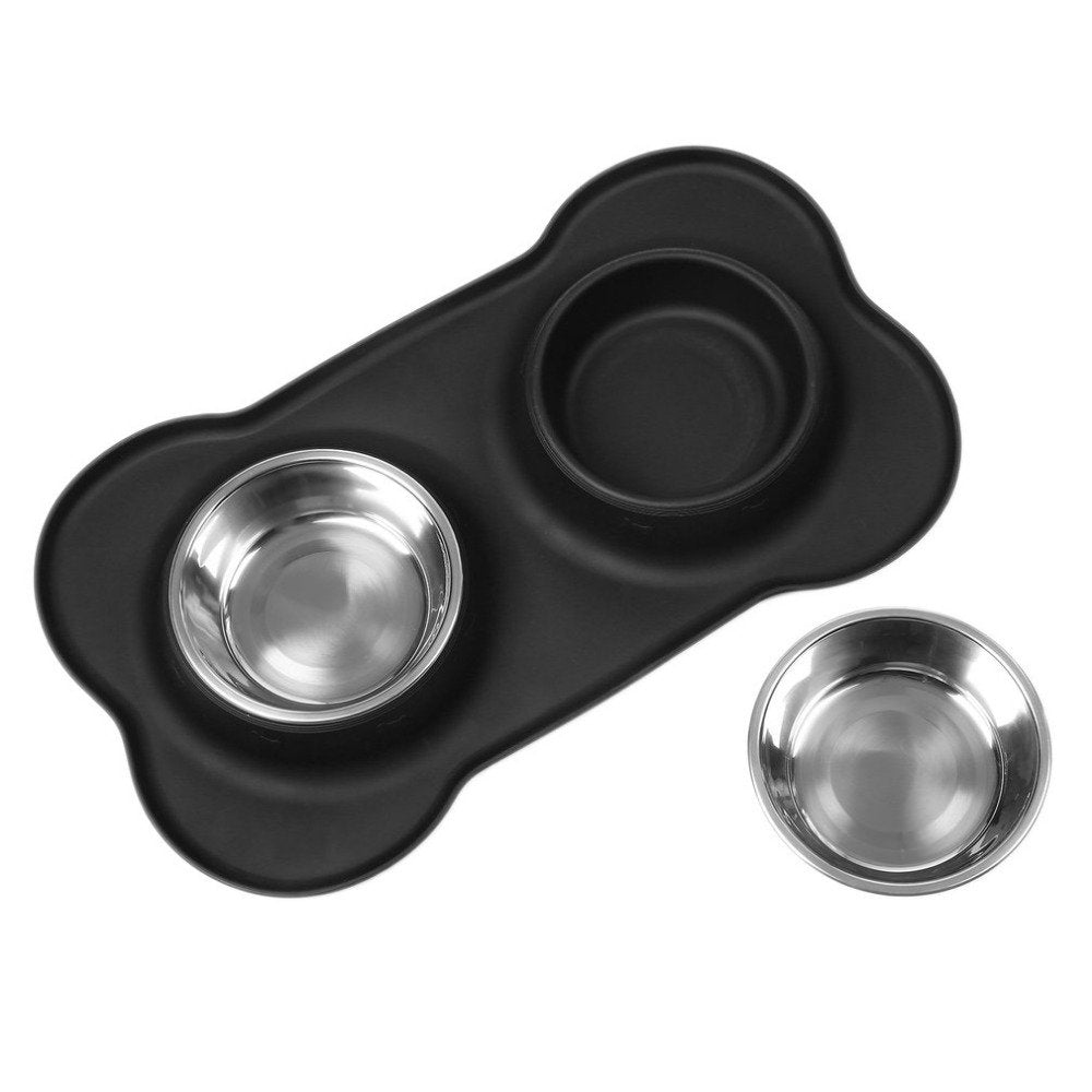 Guardians bone-shape dog bowls on silicone mat simplify feeding and cleanup