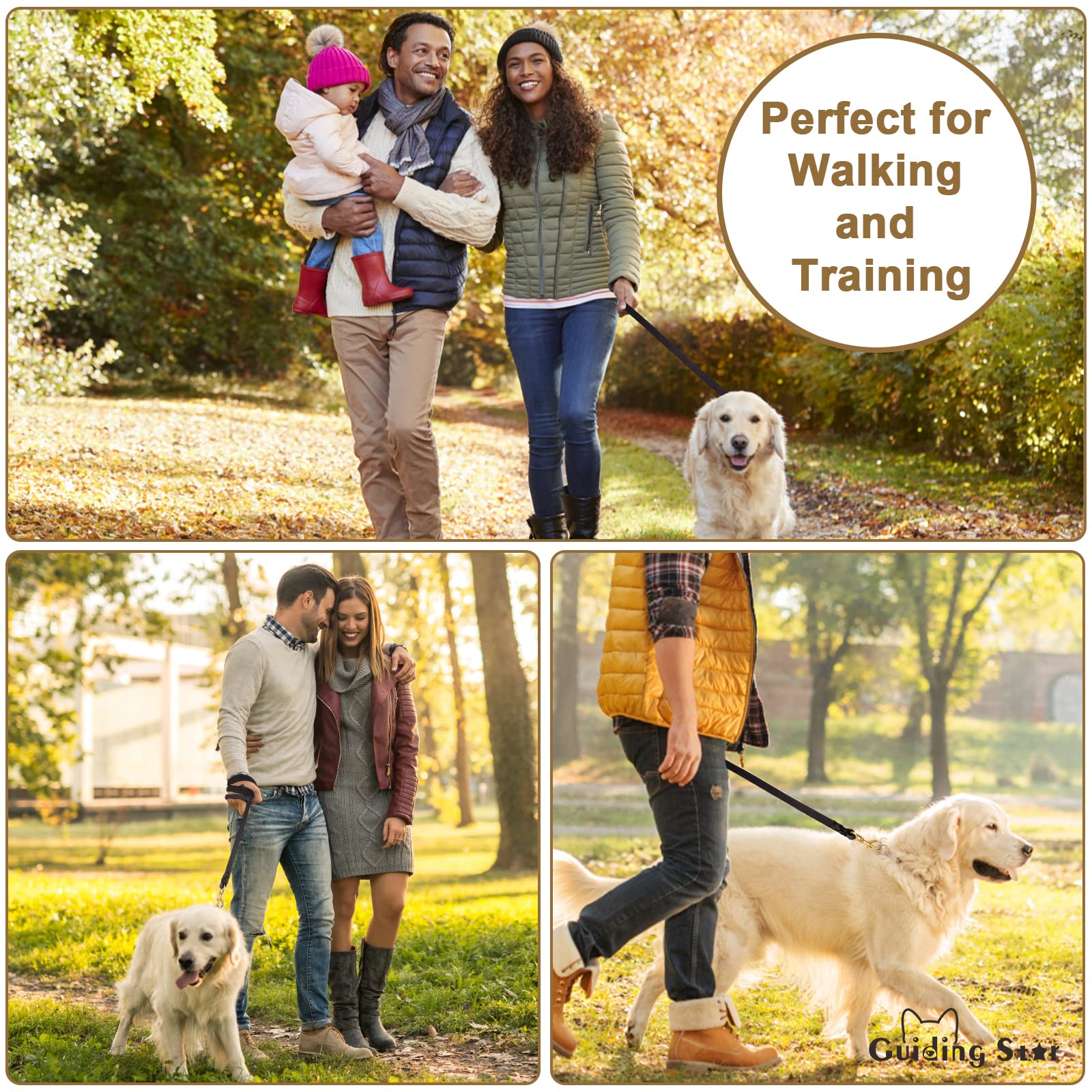 Guiding Star leash with 360-rotation brass hook prevents tangling during adventures.