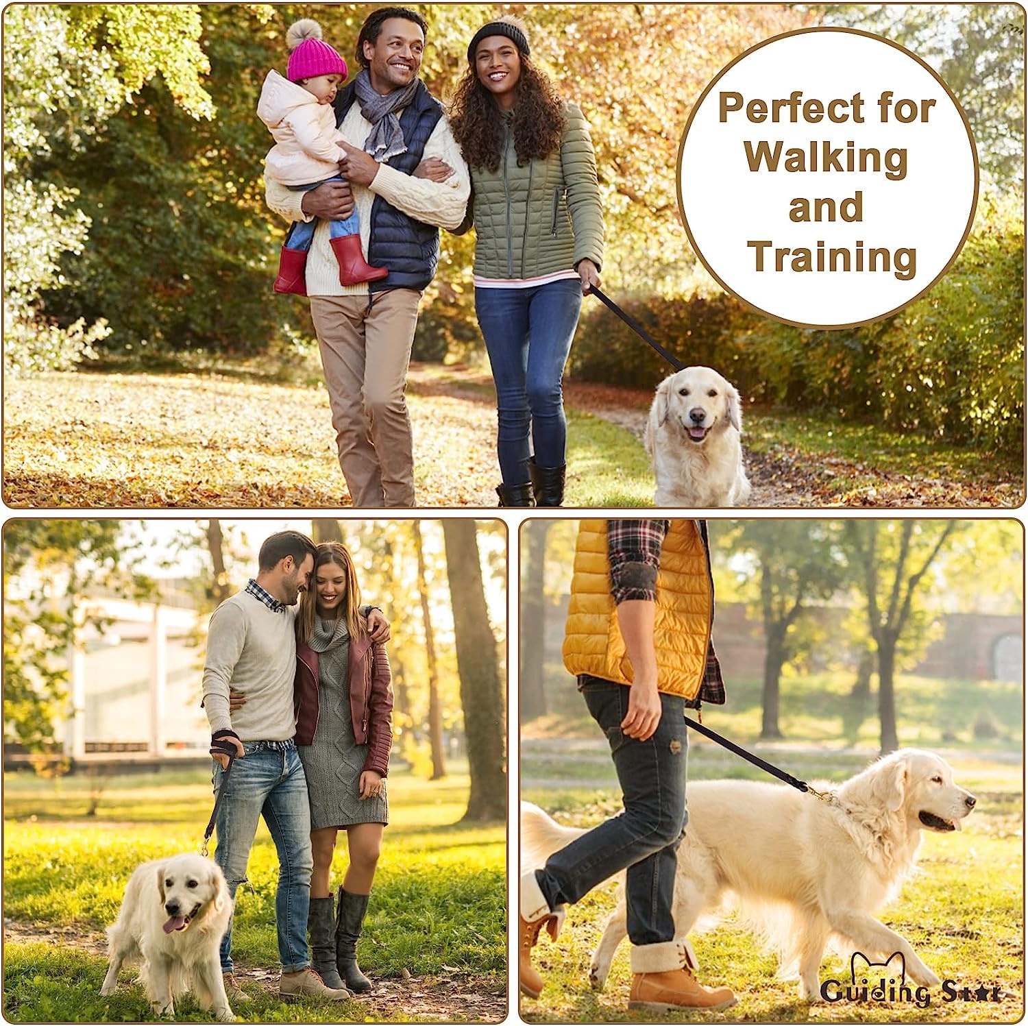 Guiding Star Leather Dog Leash brass hook supports up to 800 lbs.