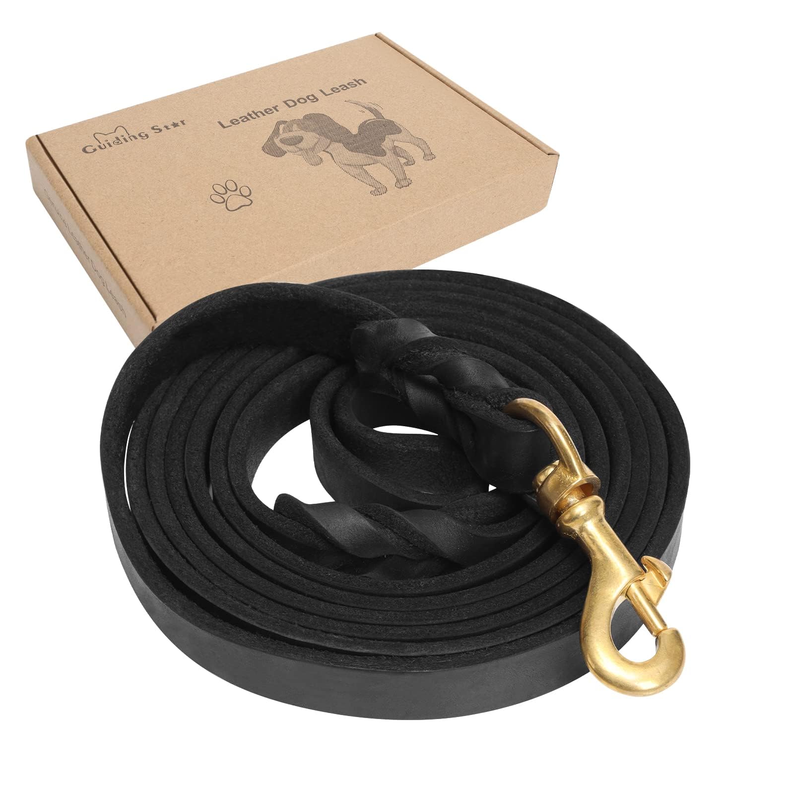 Guiding Star Leather Dog Leash clip with 360° brass rotation for secure control.
