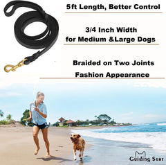 Guiding Star Leather Dog Leash braided handle detail in soft Italian leather.
