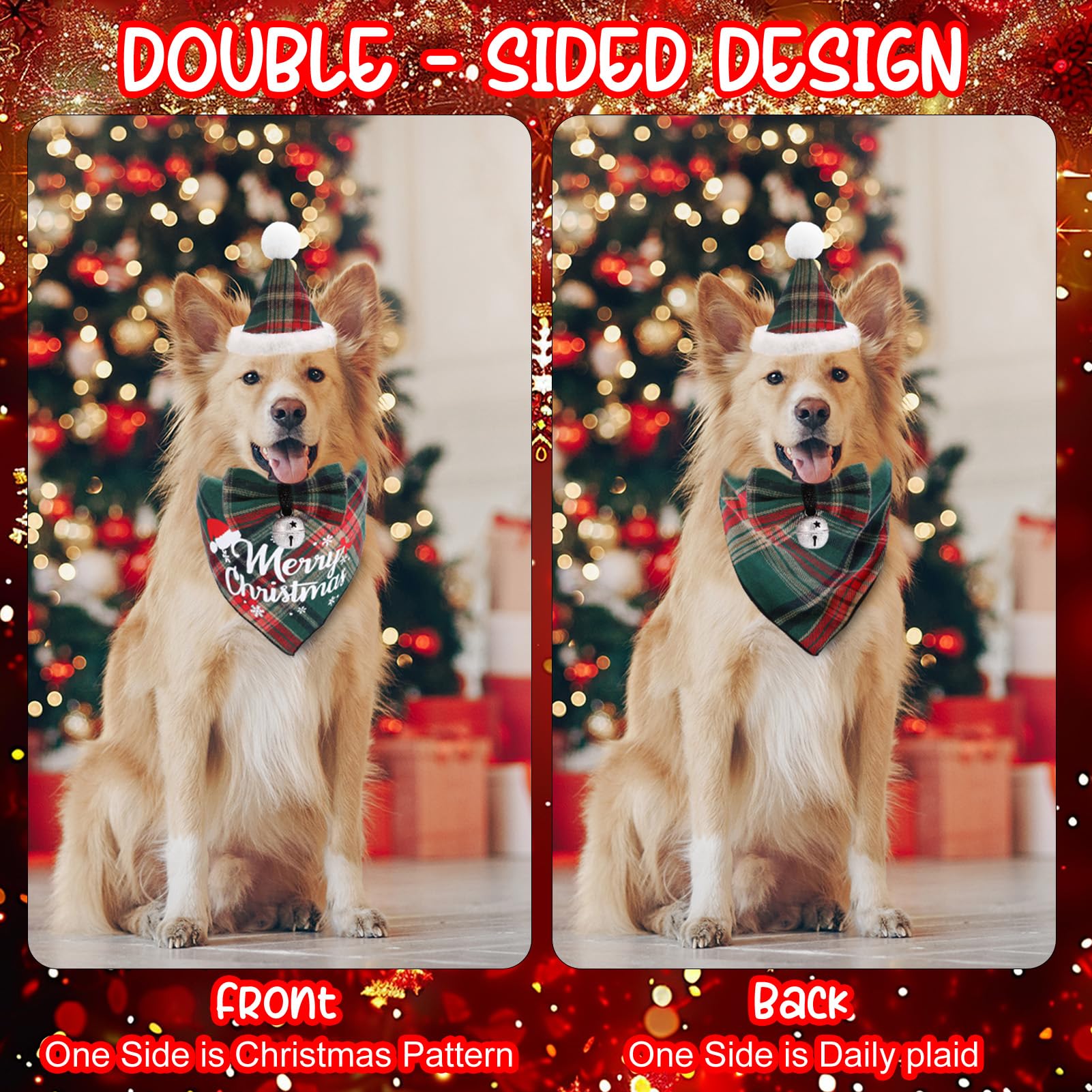 Guiqulai Christmas plaid bandana closeup—soft cotton-poly blend and durable stitching.
