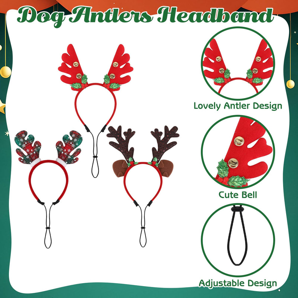 Guiqulai plaid antler headband on a pet for classic Christmas vibe