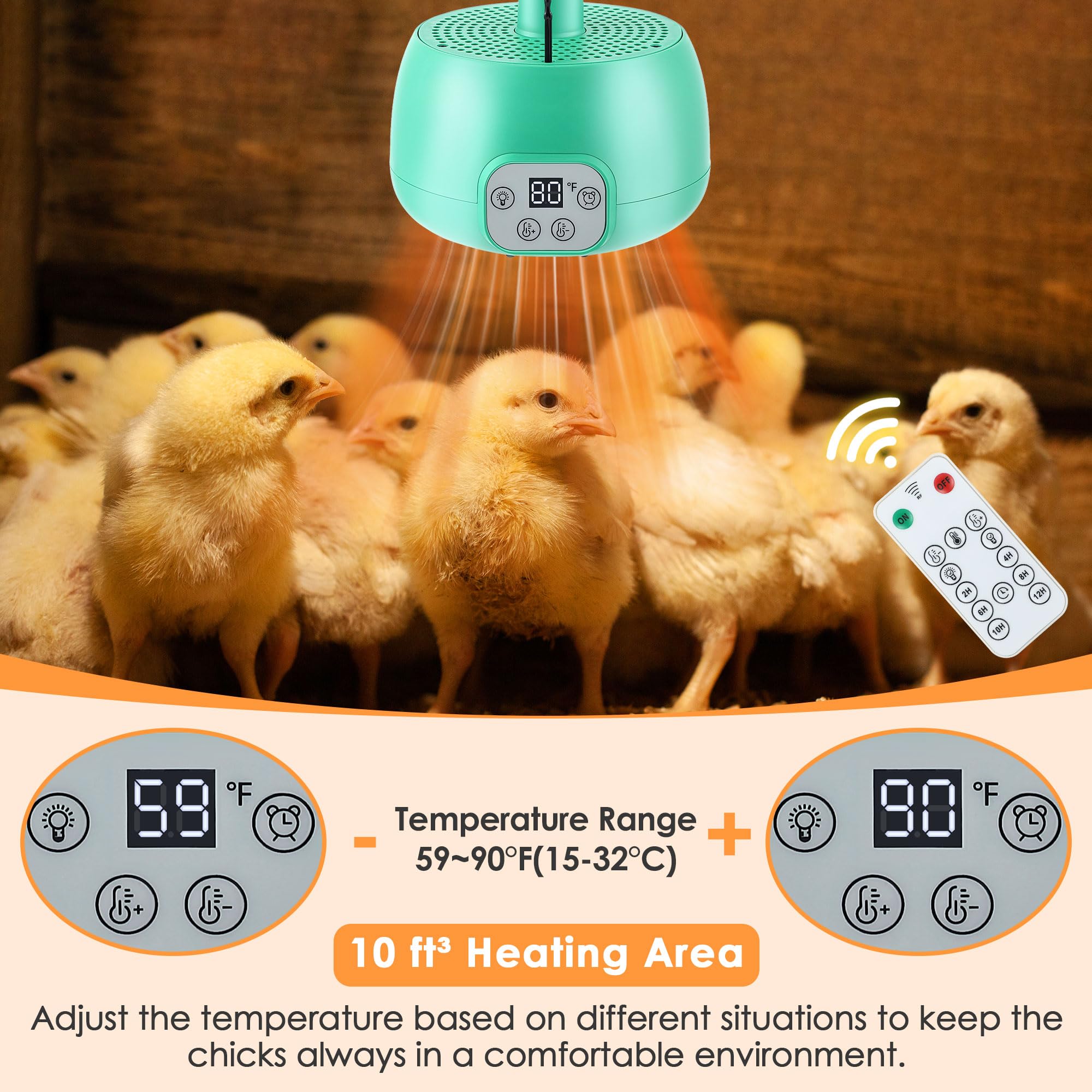 Gulfmew chicken coop heater LED display shows precise heat settings at a glance