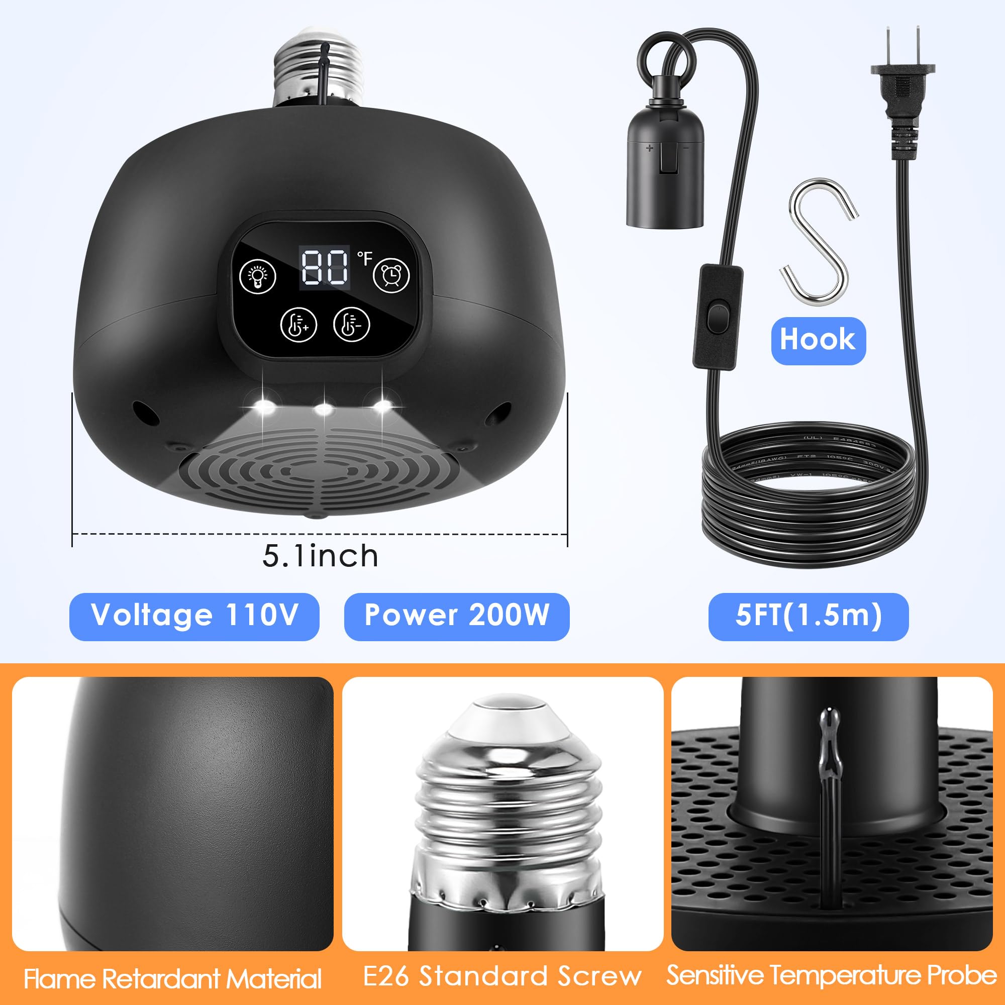 Gulfmew chicken coop heater light control switch illuminated for day-night use