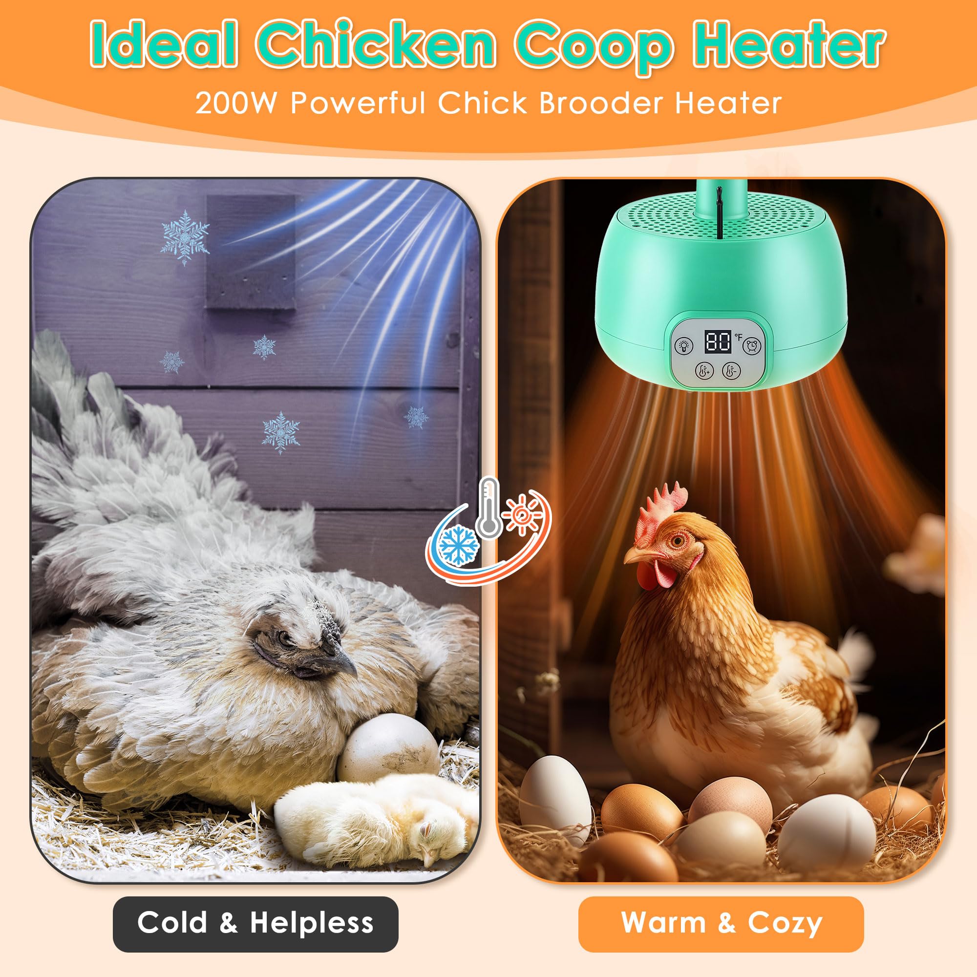 Gulfmew chicken coop heater temperature control maintains stable warmth for chicks