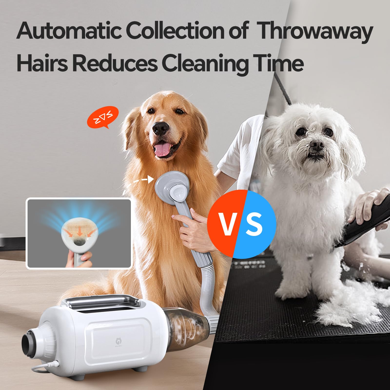 GULIGULI brushes and nozzles arranged for versatile grooming tasks