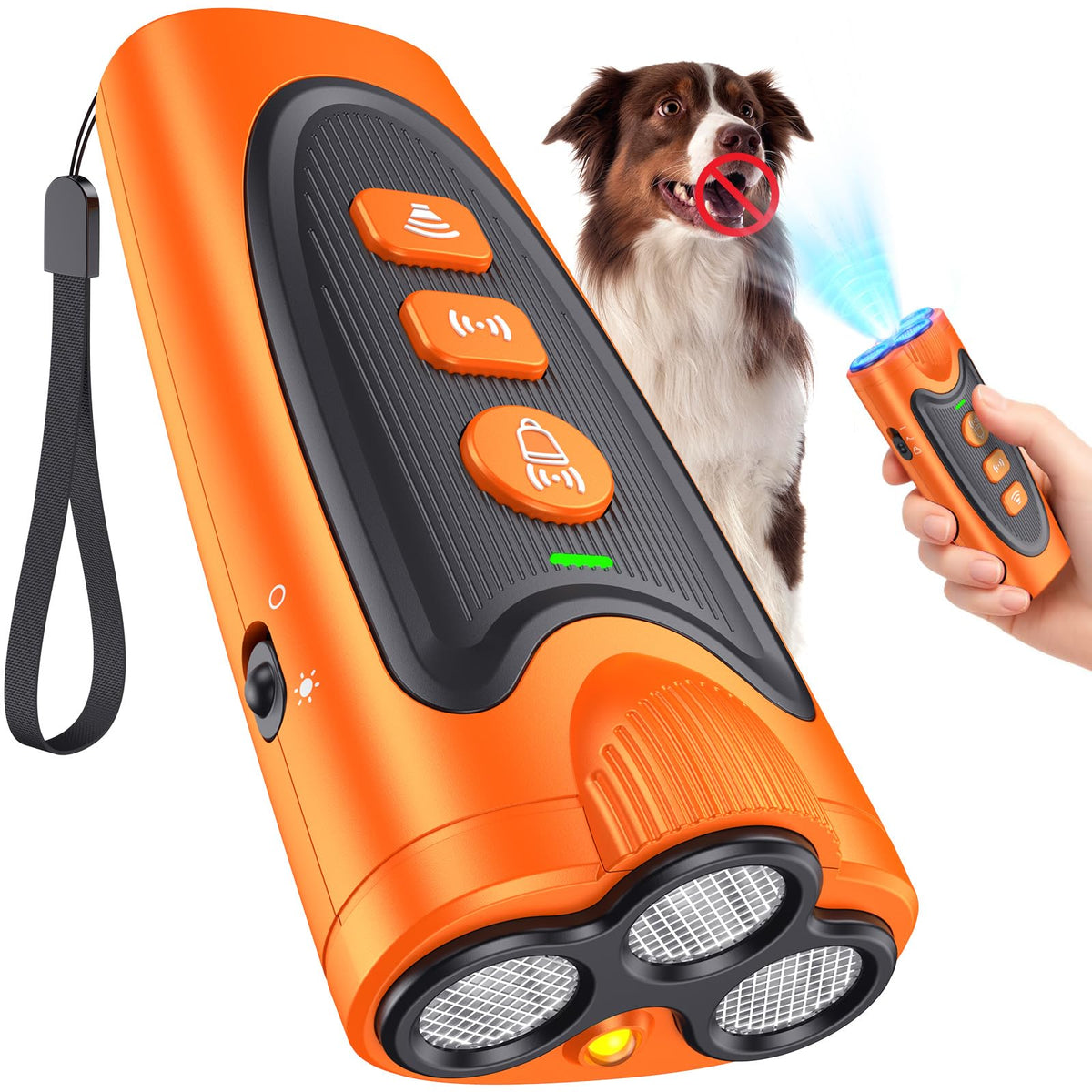 GUODUN ARMOR dog bark deterrent device front view shows quick, humane bark control on walks.