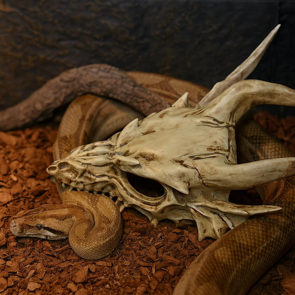 GuoShuang Dragon Skull Decor aquarium scene demonstrates versatile tank decor for aquatic setups.
