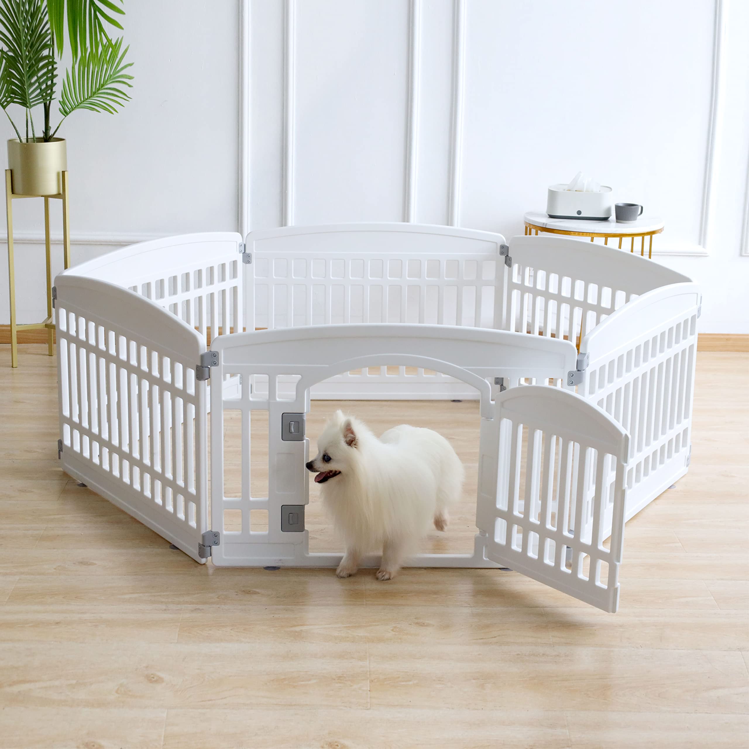 Gupamiga puppy enclosure door panel supports easy access during playtime.